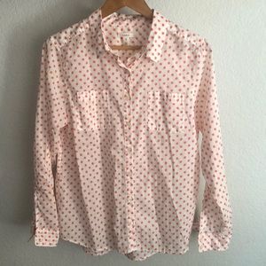 Caslon Cotton Button Down Polka Dot Blouse Size Medium Petite
